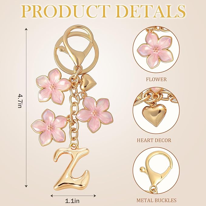 Snycler Bubble Initial Keychain Graceful Flower for bags car remote–A-Z Letter Charms for Women