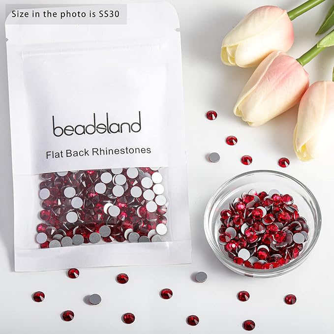 Beadsland 288 Pieces Flat Back Crystal Rhinestones Round Gems,Siam,SS30,6.3-6.5mm
