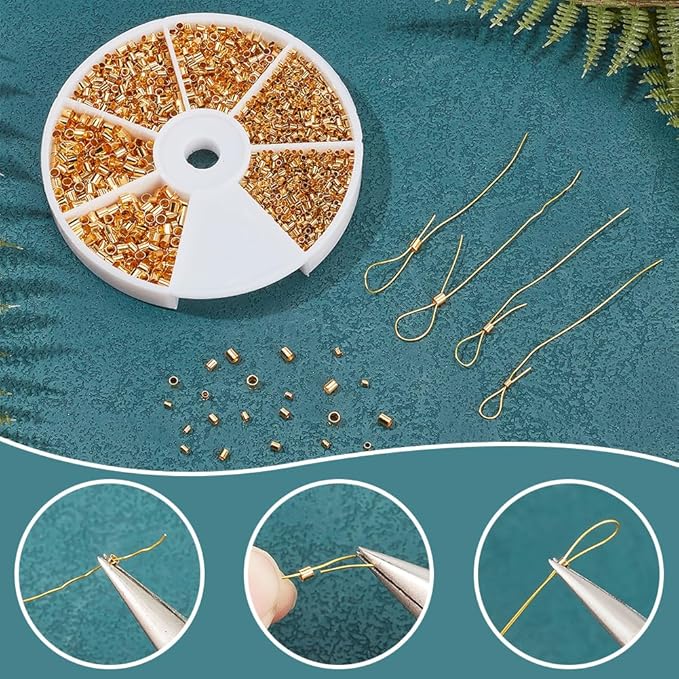 PH PandaHall 3000 Pcs 3 Sizes Brass Tube Crimp Beads Cord End Caps Diameter 1.5mm 2mm 2.5mm for Bracelet Neckalce Jewelry Making Golden