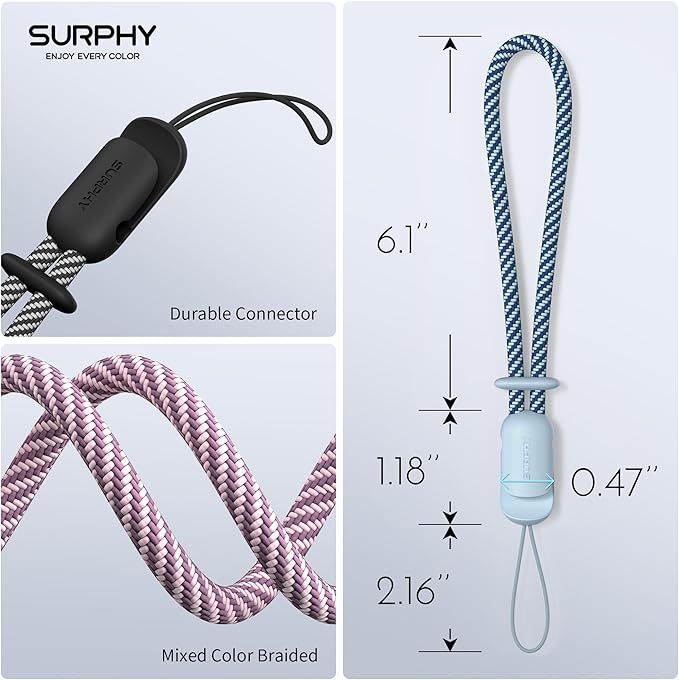 SURPHY 3 Pack Phone Wrist Strap with CellPhone Tether Tab, Cellphone Lanyard, Phone Strap with 2-Color Braided, Wrist Lanyard