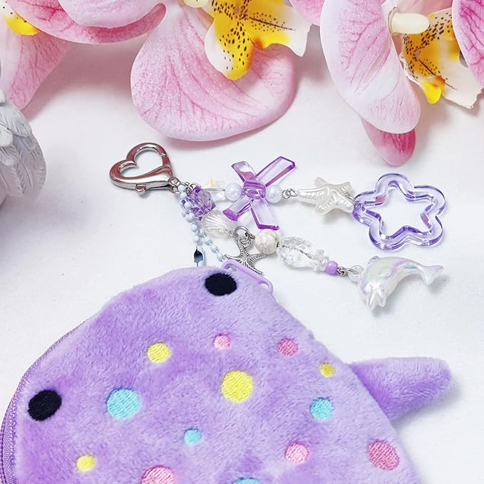 Adorable Whale Shark Coin Purse Keychain,Soft Plush Zipper Coin Purse,Handmade Purse Bag Charm Gift for Women (Purple)