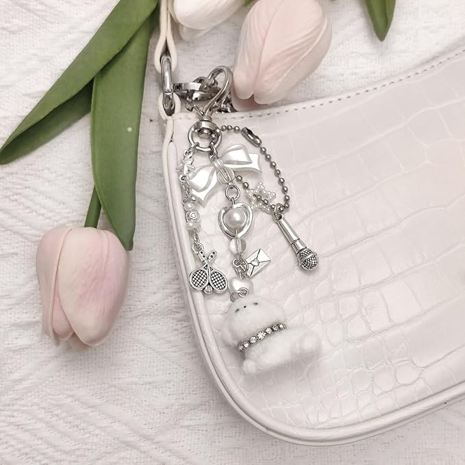 Cute Pink Keychain,Fuzzy Cat Keychain Aesthetic Y2K KeychainStylish KeychainsAccessories
