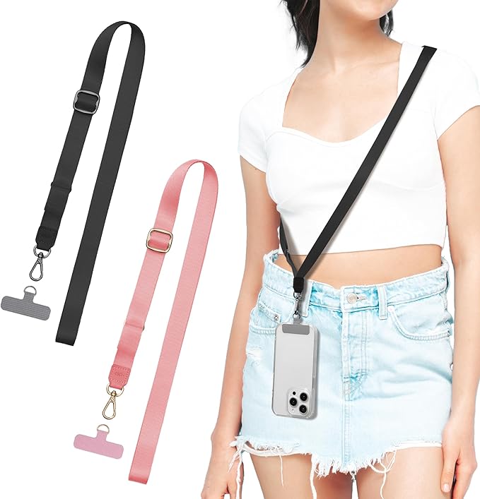 EKAX-Adjustable Anti-Theft Phone Lanyard Crossbody and Neck Strap with 2 Tether Tabs, Hands-Free Strap for Wallet, Keys,