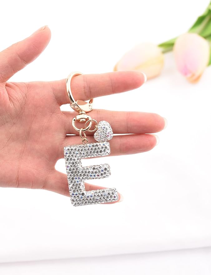 Initial Keychain for Women Girls,Bling Letter Key chain Initial with Heart,Pink Keychain Charms for Backpack Handbag