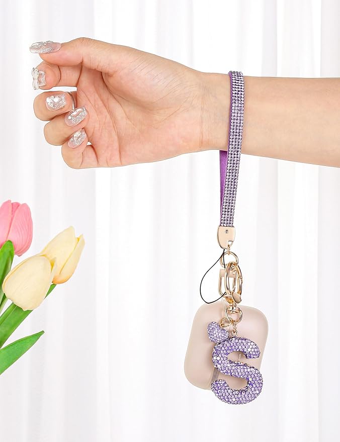 Initial Keychain for Women Girls,Bling Letter Key chain Initial with Heart,Pink Keychain Charms for Backpack Handbag
