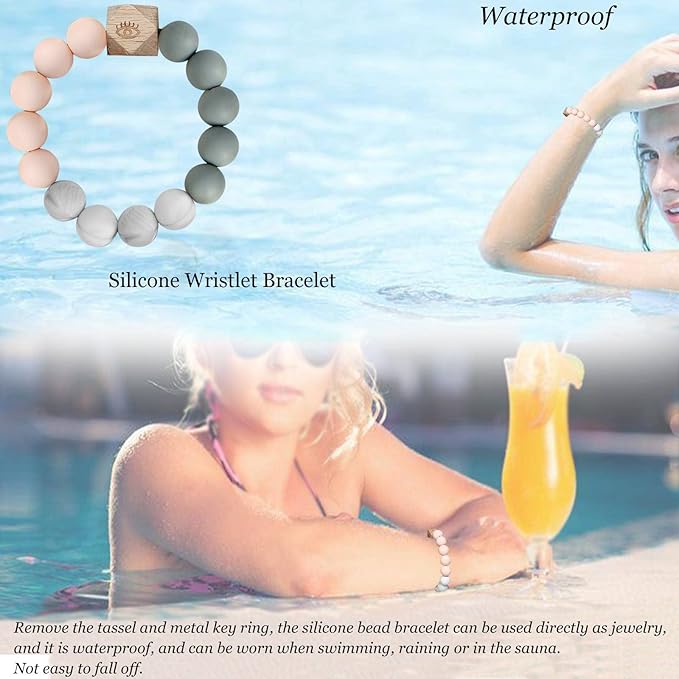 BIHRTC Key Ring Bracelet Car Keychain Holder Wristlet Silicone Women Beaded Bangle Chains