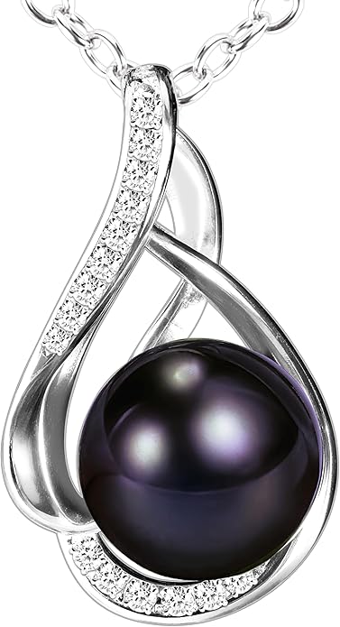 PEARLURA AAA+ 9mm Natural Black pearl necklace for women - Real pearl necklaces for women (18k gold platted 925 sterling Silver)- Wedding anniversary's gift for wife - Luxury birthday gifts for woman - Birthday gift for wife
