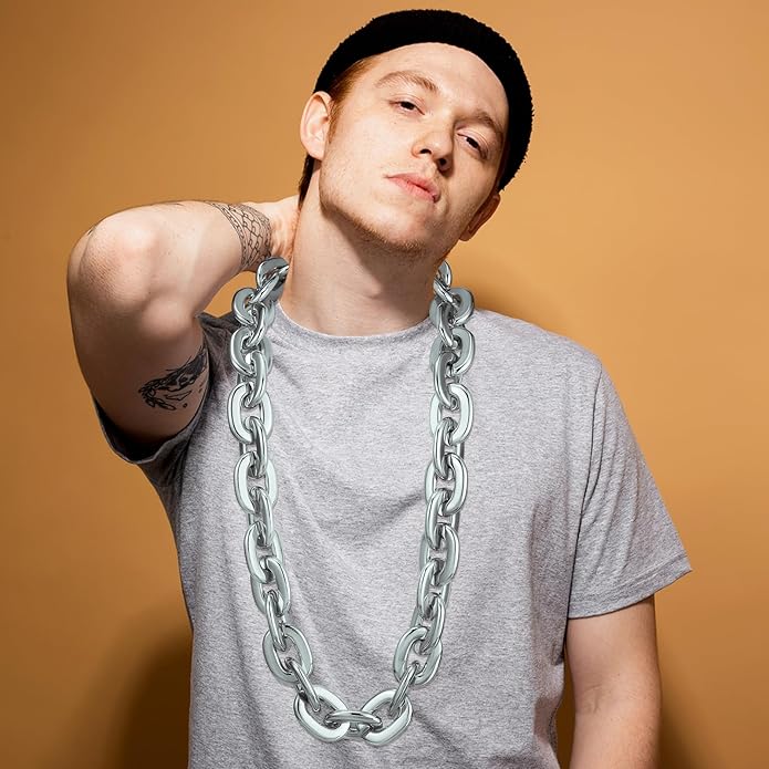 Remuuly Plastic Chain Necklace Chunky Big Fake Necklace Hip Hop Rapper Giant Turnover Chain Costume for Halloween
