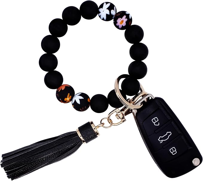 BIHRTC Key Ring Bracelet Car Keychain Holder Wristlet Silicone Women Beaded Bangle Chains