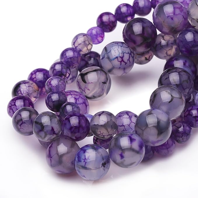 6mm Natural Stone Beads for Jewelry Making,Purple Dragon Vein Agate Polished Smooth Round Gemstone Beads for Bracelet Necklace 15 Inch