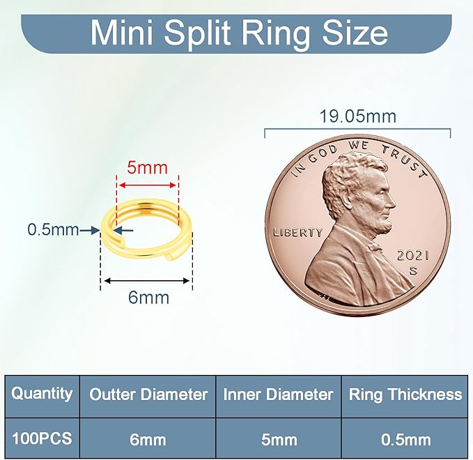 100pcs 6mm Tiny Split Ring for Jewelry Making, Double Loops Round Split Jump Rings Necklaces Bracelets Earrings Metal Mini Key Rings DIY Craft