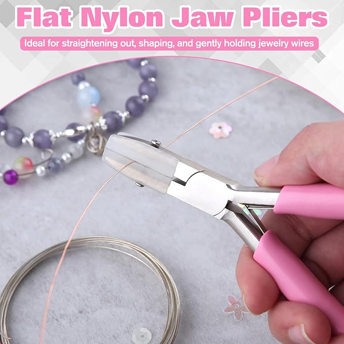 5-Inch Double Nylon Jaw Pliers with 3 Pairs of Replacement Tips and a Screwdriver, Flat Nylon Jaw Pliers for Jewelry Making, Spring Loaded Soft Nose Plier Wire Straightener Wire Wrapping Tool