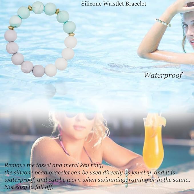 BIHRTC Key Ring Bracelet Car Keychain Holder Wristlet Silicone Women Beaded Bangle Chains
