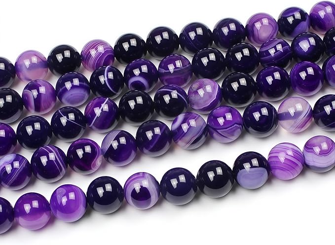 MJDCB Natural Stone Beads Purple Striped Agate Round Loose Beads for Jewelry Making DIY Bracelet Necklace (4mm)
