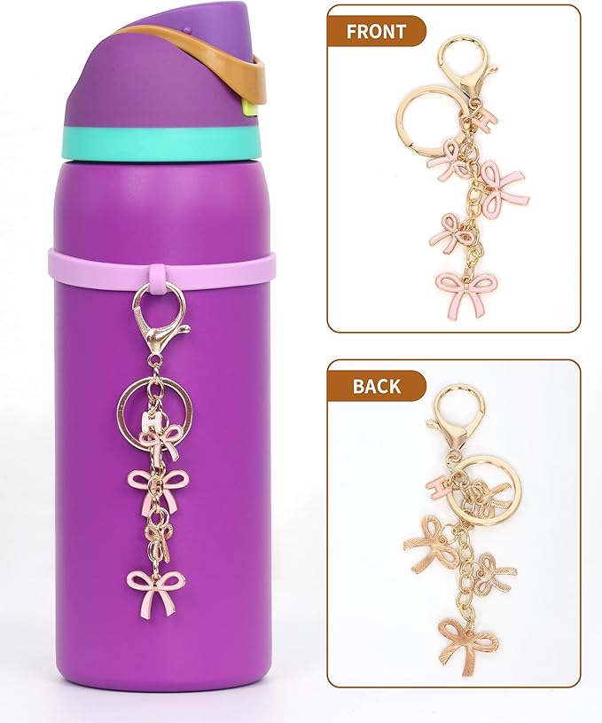 Bow Purse Charms Keychain - Pink Bow Alphabet Letter Key Chain, Bag Charms Wallet
