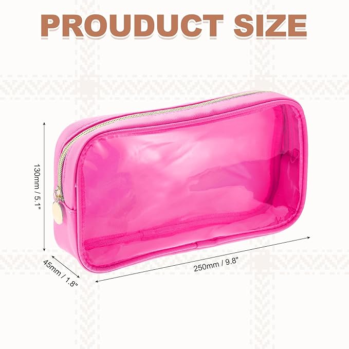 uxcell Clear Makeup Bag Small Cosmetic Bag Case Transparent Toiletry Organizer with Zipper, Portable Makeup Pouch for Daily Use Travel, Medium, Magenta