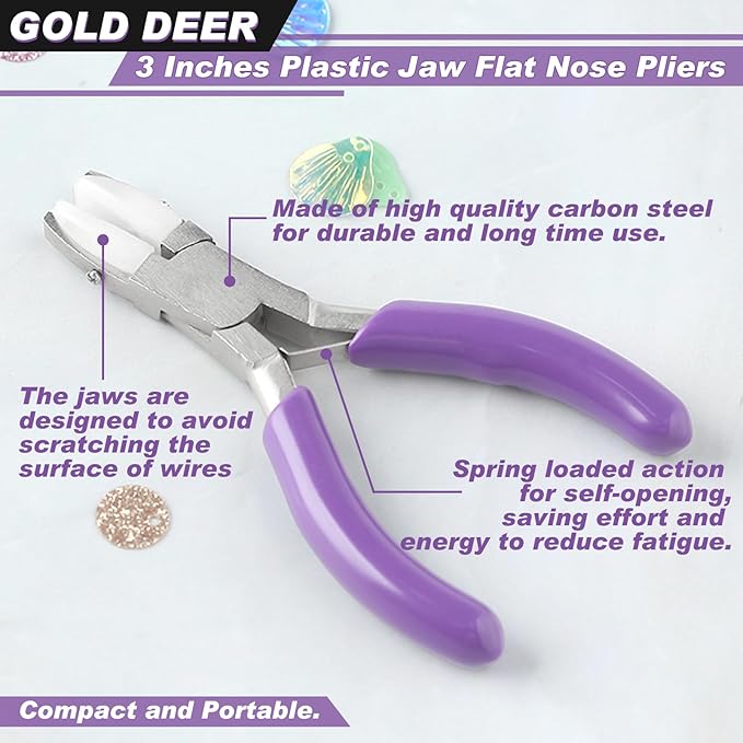 3 Inch Flat Nylon Jaw Pliers, Double Nylon Flat Jaw, Purple Handle, Jewelry Making Tools