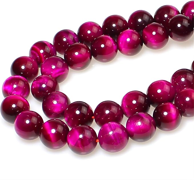 MJDCB Stone Beads 10mm 35pcs Round Rose Red Tiger's Eye Loose Gemstone Bead Charms for Jewelry Making Bracelet Necklace Earring Pendant
