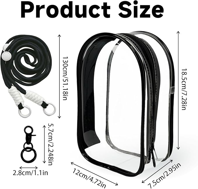 Clear Figure Display Bag with Keychain and Lanyard, Protective Doll Case, 18.5cm/7.28in Crossbody Doll Storage Bag