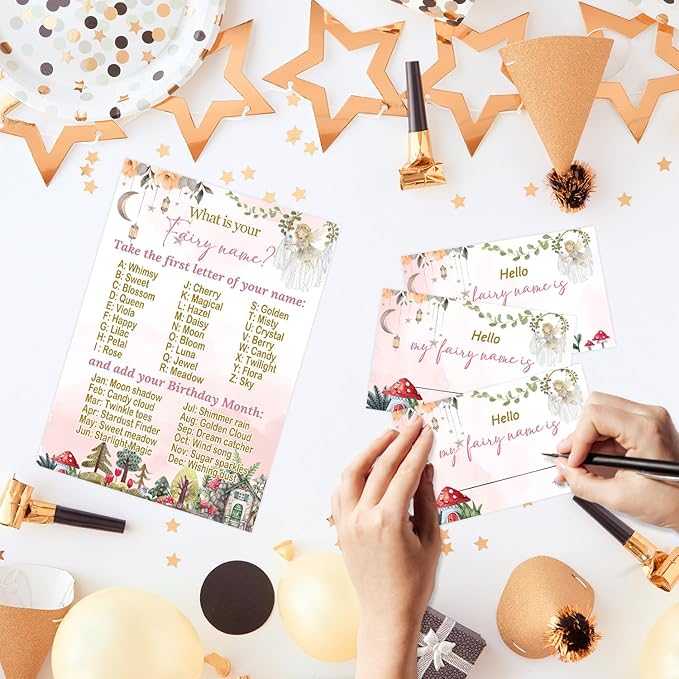 Fairy Party Favors, Fairy Party Decorations, Birthday Games with 1 Birthday Activity Sign for Girls Holiday 30 Cards for Kids Baby Shower Tea Activity Favors