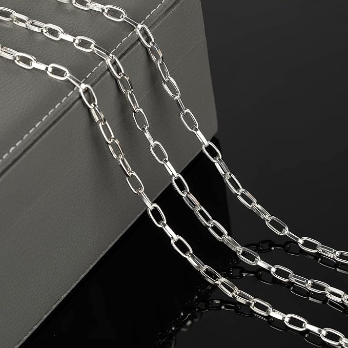 32.8 Feet Aluminum Flat Oval Silver Chains for Jewelry Making Unwelded Paperclip Link Cable Chain Spool Necklace Chains Bulk with Lobster Clasps and Jump Rings