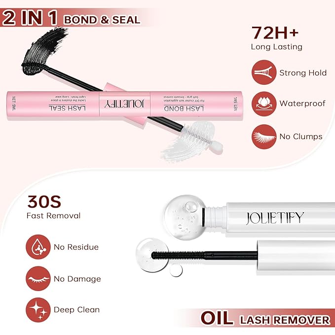 JOLIETIFY Lash Extension Kit, Medium Volume, Fluffy Faux Mink 8–16mm Cluster Lashes, Structured Yet Natural Look, Waterproof Bond & Seal, Individual Lashes with Tweezers & Remover, Beginner Friendly