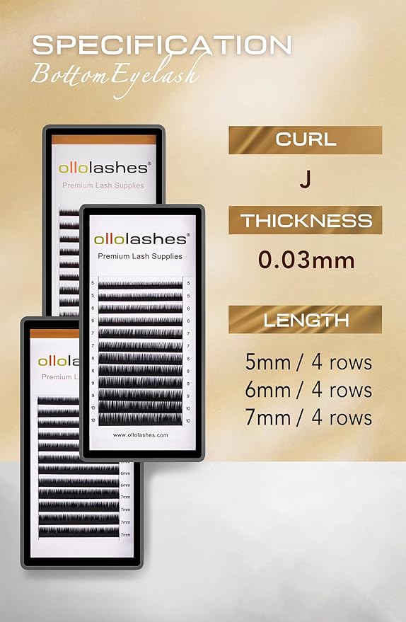 OLLOLASHES Bottom Eyelash Extensions C Curl 0.07mm Mix5-7mm 5mm 6mm 7mm Black Color Bottom Lashes Extensions, Professional Supplies for Lash Techs (Bottom-C-0.07, 5-7mm)