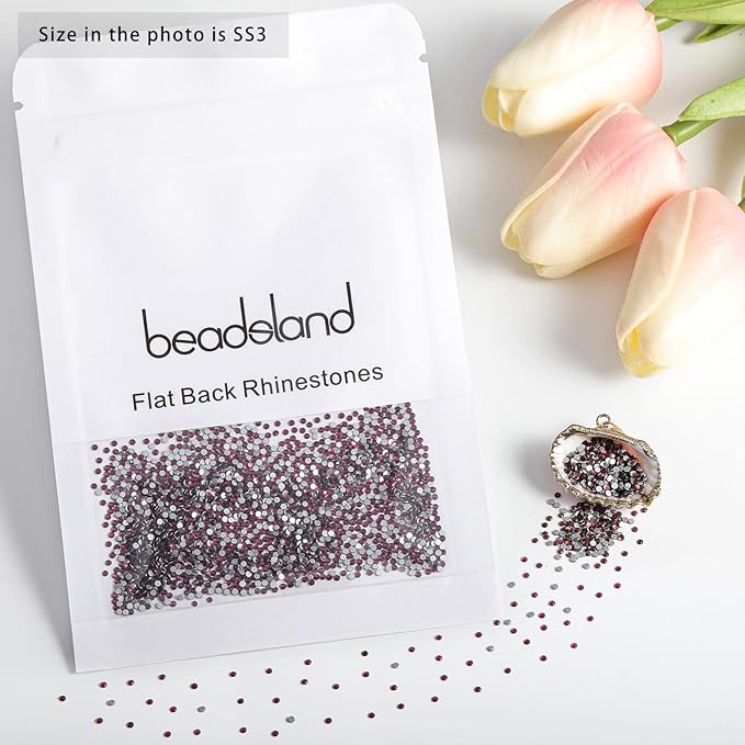 beadsland Flat Back Crystal Rhinestones Round Gems, Amethyst (1.3-1.4mm) SS3/1440pcs