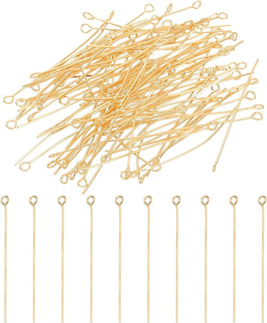 PATIKIL 150Pcs 50mm Light Gold 23 Gauge Open Eye Pins for Jewelry Making