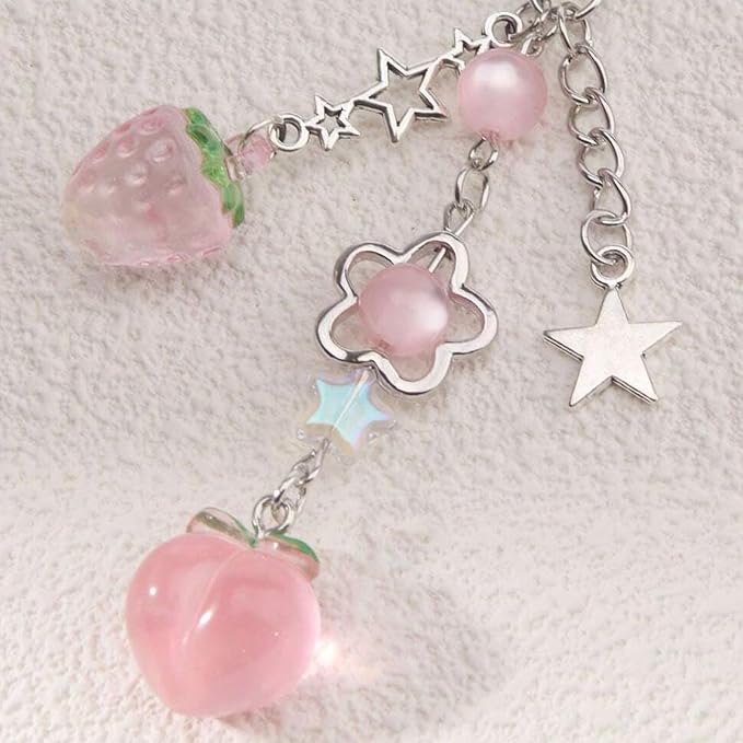 Cute Strawberry Keychain Y2k Keychain Purse Bag Charms for Handbags Aesthetic Peach Star Accessories Gifts for Women