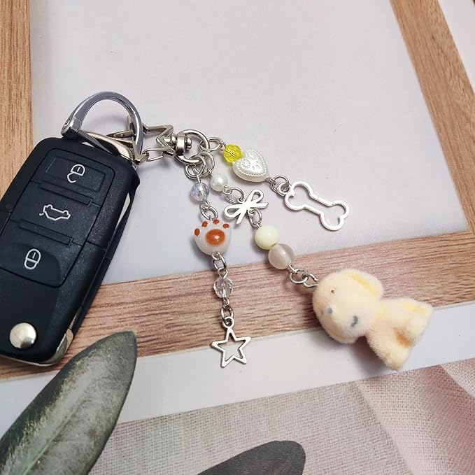 Cute Dog Keychain Fuzzy Dog Puppy Decor Keychain Aesthetic Y2K Bag Charms Stylish Dog Pendant Keychains Accessories