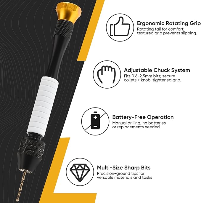 Pin Vise Hand Drill Manual with 22pcs Micro Drill Bits Set（0.6mm-2.5mm）Professional Rotary Craft Mini Drills for Jewelry Making Supplies Resin Wood Plastic Miniature
