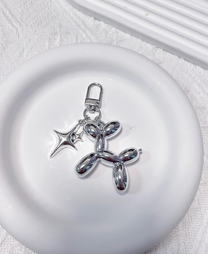 LAEKOU Cute Star Balloon Dog Keychain, Y2K Bag Charms Keychains Accessories for Women, Aesthetic Key Chain