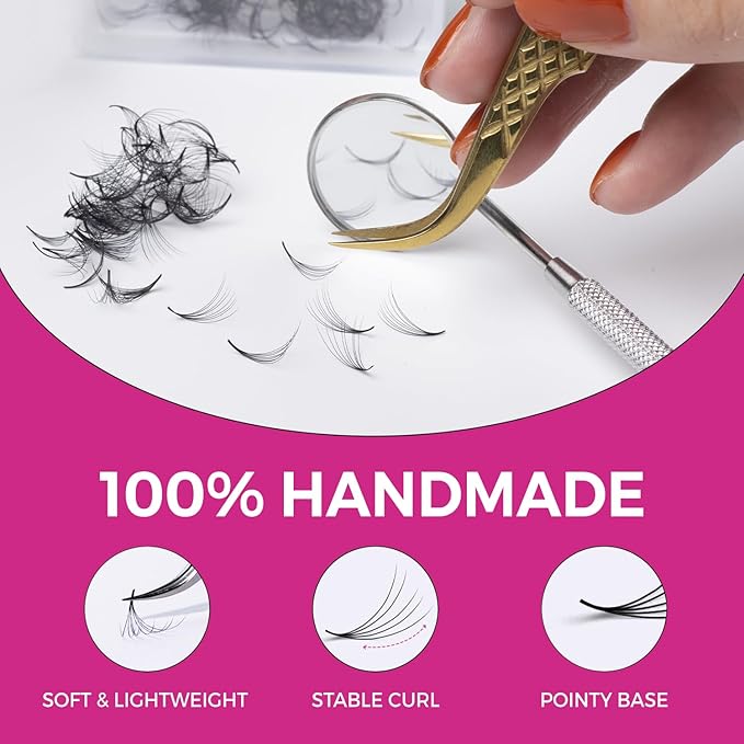 Eyesy Lash 500 Promade Fans - Volume Premade Lash Fans for Eyelash Extensions Pointy Base Handmade Loose Pre Made Eyelashes Middle Stem Soft and Lightweight (8D 0.05 D 14mm)