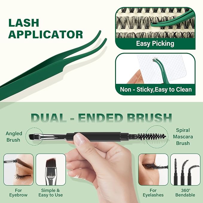 KEYYOU Lash Extension Kit DIY 300Pcs Lash Clusters Eyelash Extension Kit 30D C Curl 9-18MIX Lash Clusters Kit with Lash Glue Remover Applicator Easy to Use for Beginners(Kit,30D-C,9-18MIX)