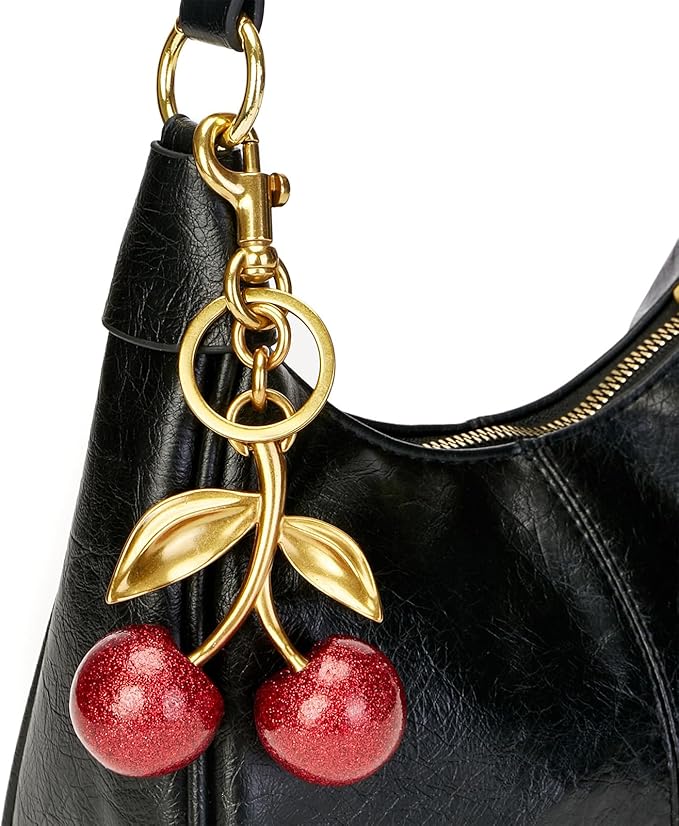 YDF Cherry Keychain Cute Bag Charm Women Leather Keyring Car Keys Gift Mother's Day Birthday Valentine's Purse Accessory