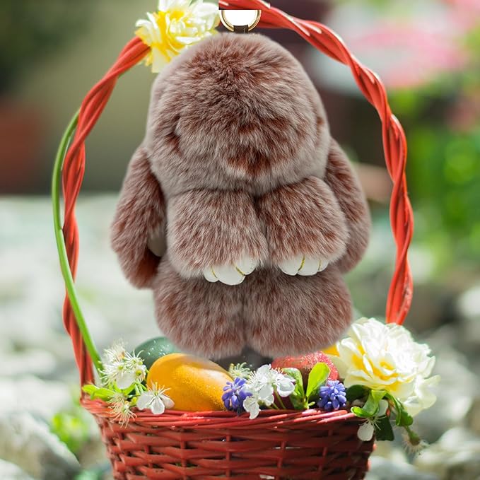 Bunny Keychain with Tin,Bunny Handmade Soft Pompom Charms,Fluffy Keychain Accessories for Womens