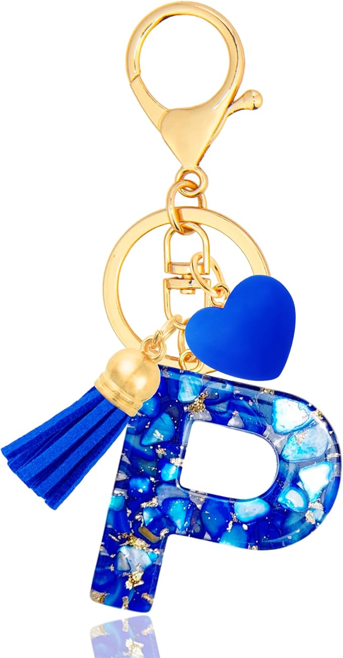 Initial Keychains for Women with Cute Heart Resin - Alphabet Letter Keychain for Bag, Backpacks, Purse or Car key