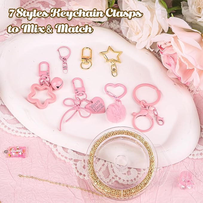 Ecoofor 249 Pcs Keychain Making Kit — Includes 15 Keychain Clips, 16.4 Feet Chains, 100 Charms, Beading Accessories, Jewelry Pliers — DIY Bag Charms & Jewelry Craft Kit Supplies