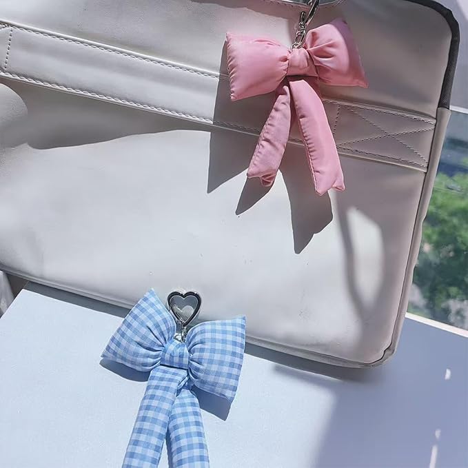 Pink Bow Keychain Bag Charms Y2K Bowknot Plaid Keychains Coquette Aesthetic Purse Handbag Backpacks Charms