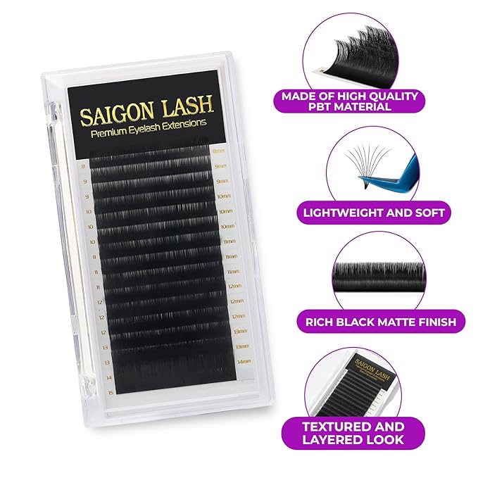 SAIGON LASH Camellia Eyelash Extensions, Layered Volume Lashes for Professionals, B/C/CC/D/DD Curl, 8-15mm Mixed Length, 0.07 Thickness, Soft Korean PBT Fiber, 16 Rows Tray (DD-0.07)