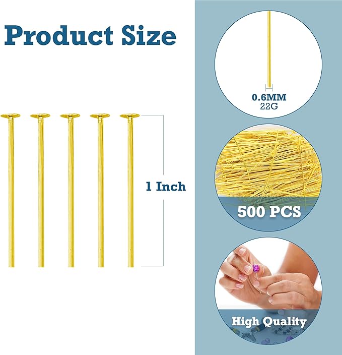 Mandala Crafts 1 Inch Gold Flat Head Pins for Jewelry Making Earring Making Supplies – 500 PCs Jewelry Findings for Making Earring DIY Bracelets Rosary Charms