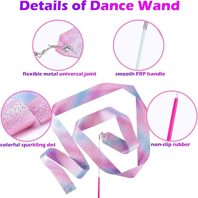 30PCS Sparkling Dance Ribbon for Kids Girls Princess Mermaid Ballet Ballerina Gymnastics Birthday Party Favors Decorations, Kids Twirling Streamer Ribbon Dancer Wands for Outdoor Toys