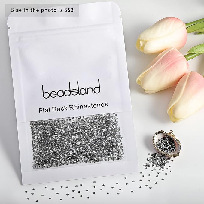 Beadsland 1440pcs Flat Back Crystal Rhinestones Round Gems for Nail Art and Craft Glue Fix,Black Diamond,SS3,1.2-1.4mm
