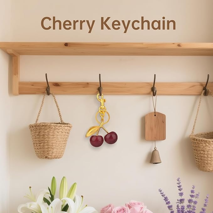 cherry bag charm, cute keychain cherry purse charms for handbags, bag accessories, gifts for women.