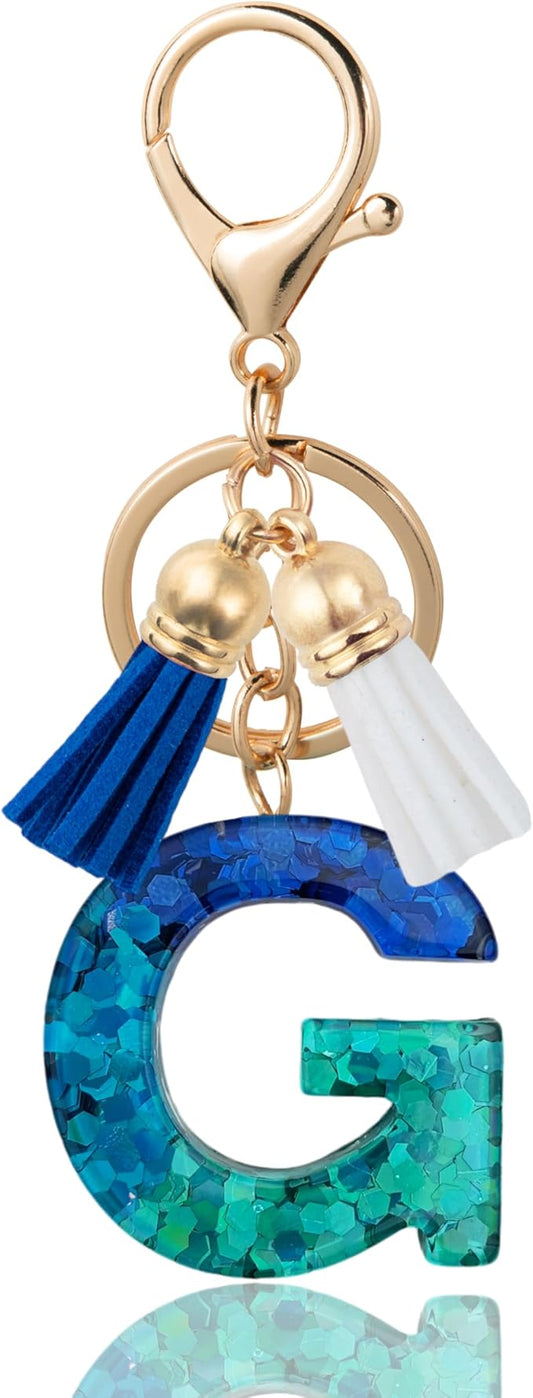 Initial Letter Keychain Cute Resin with 2 PU Tassel, Letter Keychain for Backpack Charms, Initial Keychains for Women