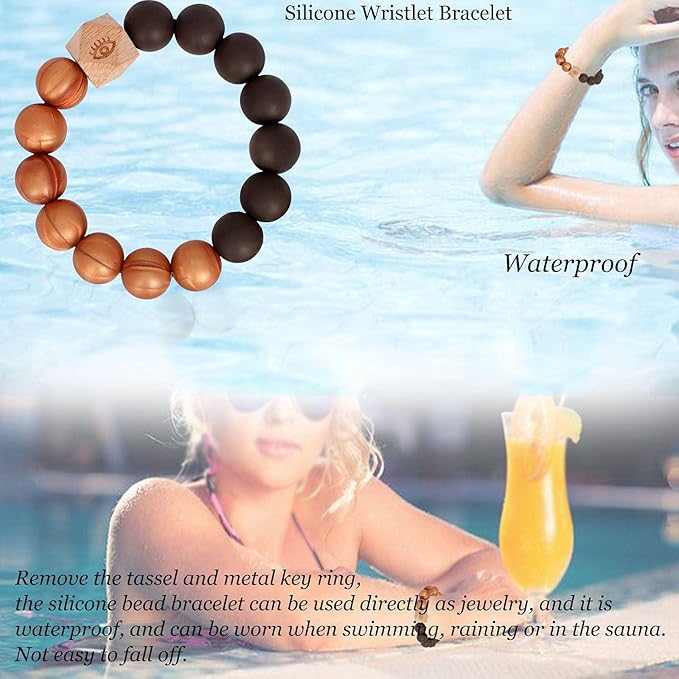 BIHRTC Key Ring Bracelet Car Keychain Holder Wristlet Silicone Women Beaded Bangle Chains