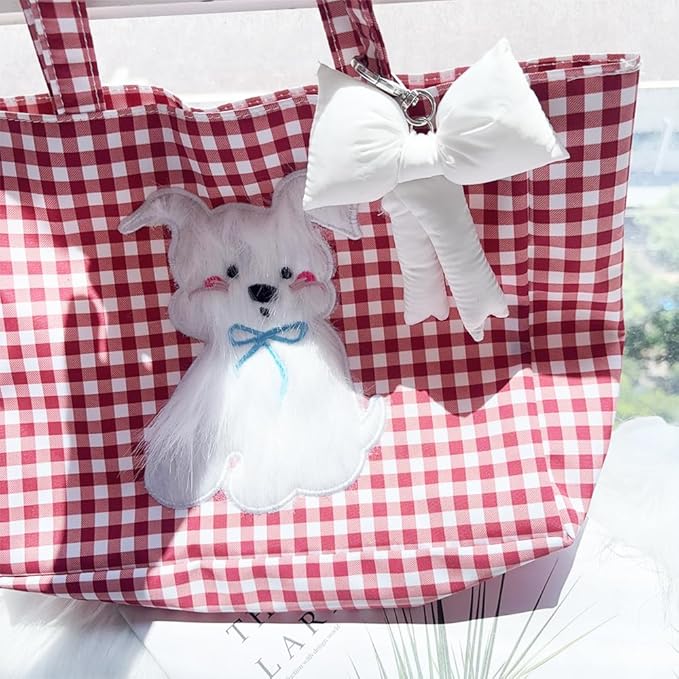 Pink Bow Keychain Bag Charms Y2K Bowknot Plaid Keychains Coquette Aesthetic Purse Handbag Backpacks Charms