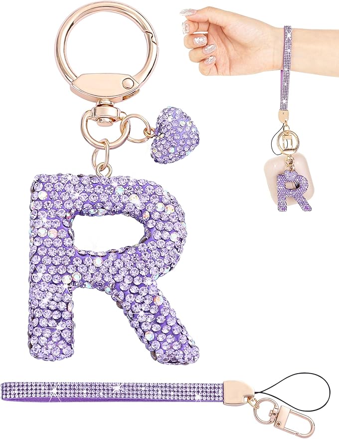 Initial Keychain for Women Girls,Bling Letter Key chain Initial with Heart,Pink Keychain Charms for Backpack Handbag