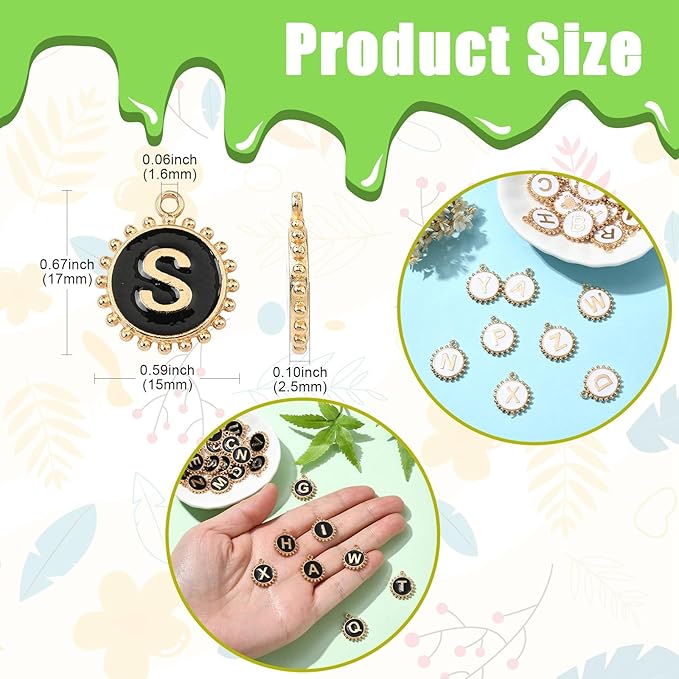 Stiesy 52 Pcs Black & White Enamel Letter Charms Flat Round with Letter A~Z Charm Pendants Bulk for Women Jewelry Making Crafting DIY Necklace Earring Presents